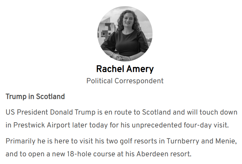 Rachel Amery (@therachelamery) on Twitter photo Leading today's #TheSteamie morning politics newsletter from <a href="/TheScotsman/">The Scotsman</a> is Donald Trump's visit to Scotland.
Sign up for free: scotsman.com/newsletter Leading today's #TheSteamie morning politics newsletter from <a href="/TheScotsman/">The Scotsman</a> is Donald Trump's visit to Scotland.
Sign up for free: scotsman.com/newsletter