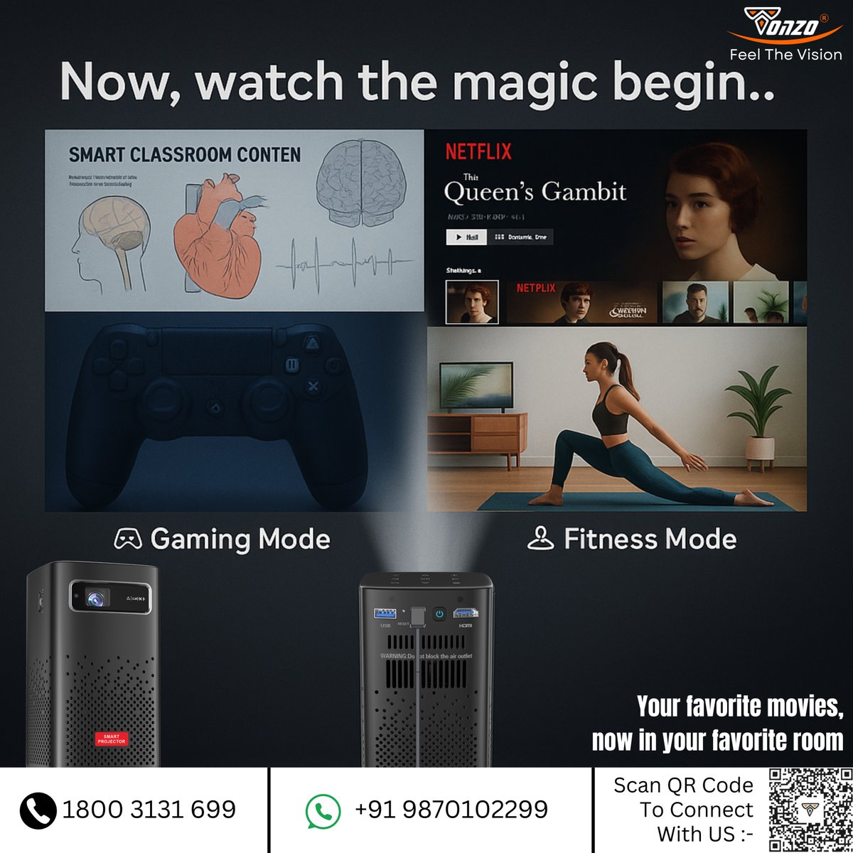 tonzoindia's tweet image. 🎬 Watch. Play. Learn. Move.
All from one screen. All in your room.
🎮 Gaming | 🧘 Fitness | 🎥 Netflix | 📚 Smart Classroom
 Experience it all with Tonzo Projectors.
#TonzoProjector #FeelTheVision #SmartLife #HomeEntertainment #AllInOne