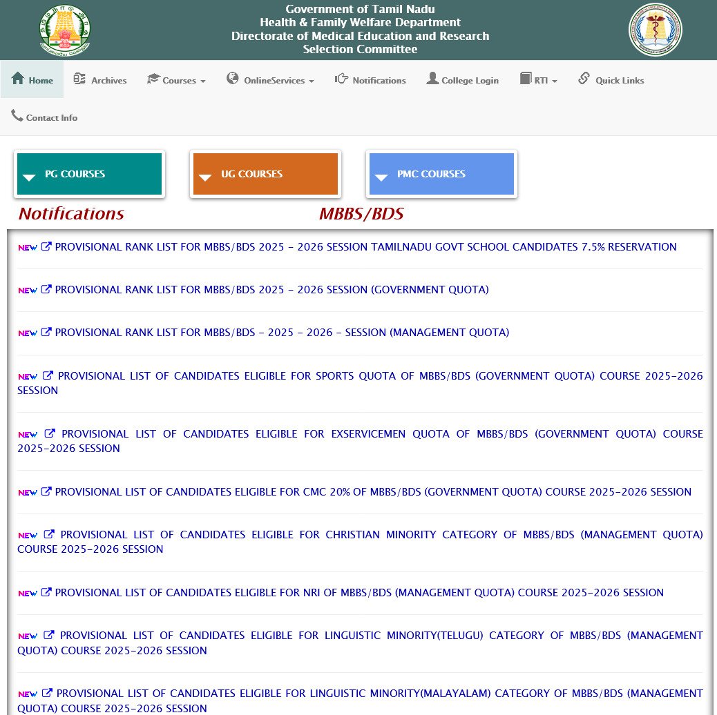 MRK_POLLACHI's tweet image. #NEETUG2025 #TamilNadu releases the rank list for GQ, MQ and Government school quota.
📍They have also released the eligible list for various other categories. Please check the #TNSelectionCommittee web site for details.