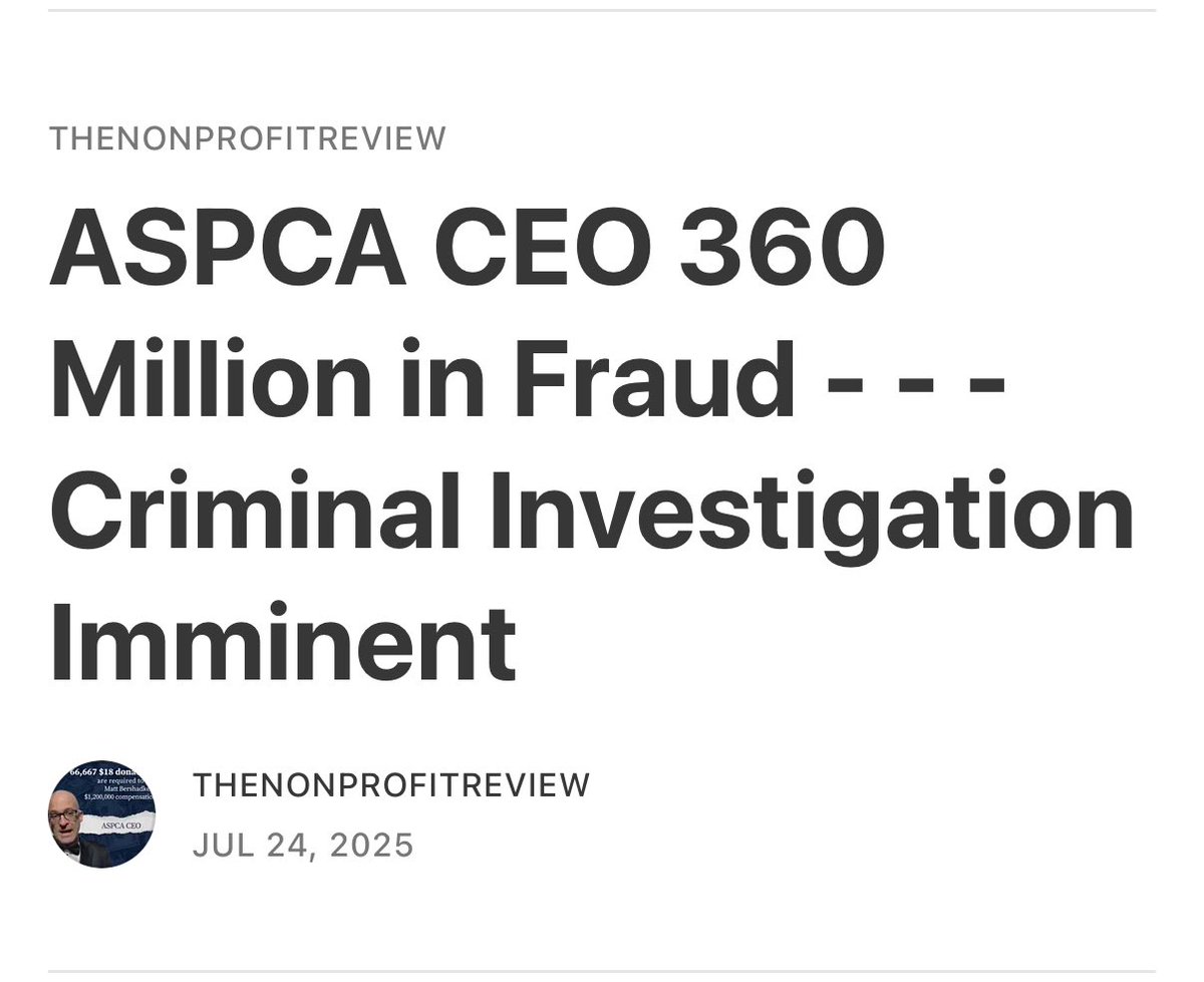 The same <a href="/ASPCA/">ASPCA</a> that enables and supports the routine extermination of adoptable dogs and cats at the <a href="/NYCACC/">Animal Care Centers of NYC</a> pound, and opposes shelter accountability and No Kill reform nationwide is now under federal investigation for corruption and fraud. 

It’s about time!
►