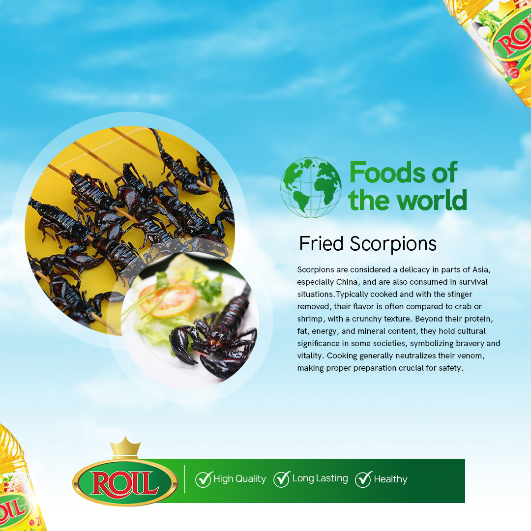 Given a chance would you eat scorpions?

Did you know scorpions are considered a delicacy in parts of Asia, and are also consumed in survival situations.Typically cooked and with the stinger removed, their flavor is often compared to crab or shrimp.

#roilcookingoil