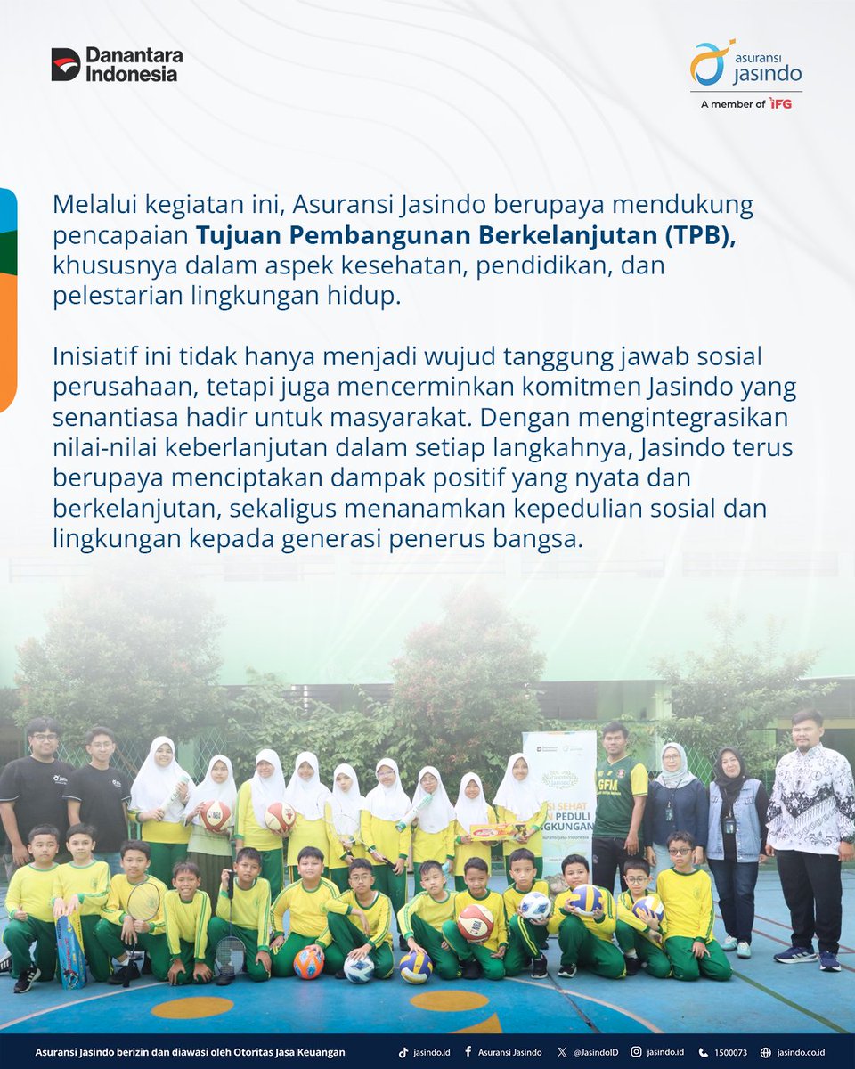 Asuransi Jasindo menggelar program Aksi Sehat dan Peduli Lingkungan di SDS Muhammadiyah 06 Tebet Timur, Jakarta, pada Jumat, 25 Juli 2025.
Kegiatan ini merupakan bagian dari komitmen Jasindo dalam mendukung edukasi sejak dini di bidang kesehatan dan pelestarian lingkungan.