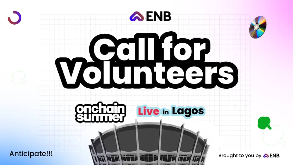 EverybNeedsBase's tweet image. Join ENB × Onchain Summer in Lagos!
Calling All Volunteers! 🤝
We're excited to launch ENB × Onchain Summer, and we need your help to make it a success! 🎉
Who We're Looking For:
- Content creators
- Social media handler
- Registration desk assistants
- Technical support…