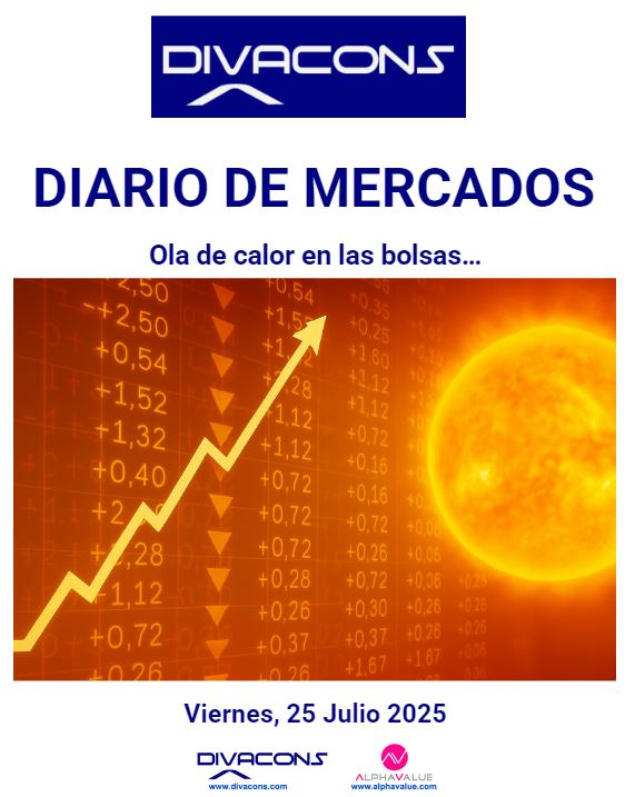 DivaconsSpain's tweet image. DIARIO DE MERCADOS Divacons-AlphaValue Viernes 25 Julio: Ola de calor en las bolsas…
Escribe a info@divacons.es o entra en divacons.com y hazte socio.