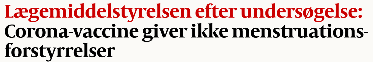 StabellBenn's tweet image. Den 31. august 2021 meldte Lægemiddelstyrelsen ud, at der ikke var menstruationsforstyrrelser efter COVID-19 vacciner.  
Der lød: "Mange vil have uregelmæssigheder i deres blødning, som de ikke ville tænke over under normale omstændigheder, men som de tænker over, fordi de lige…