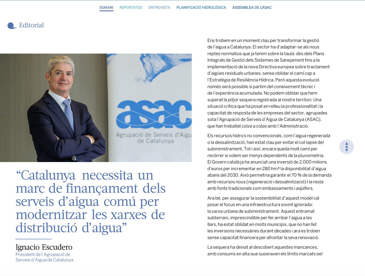 💧 No et perdis l'editorial del nostre president <a href="/i_escudero/">Ignacio Escudero</a> a la nova #RevistaBlau on destaca que necessitem un marc de finançament dels serveis d'aigua comú per modernitzar les xarxes de distribució.

fr.zone-secure.net/489523/2469240…