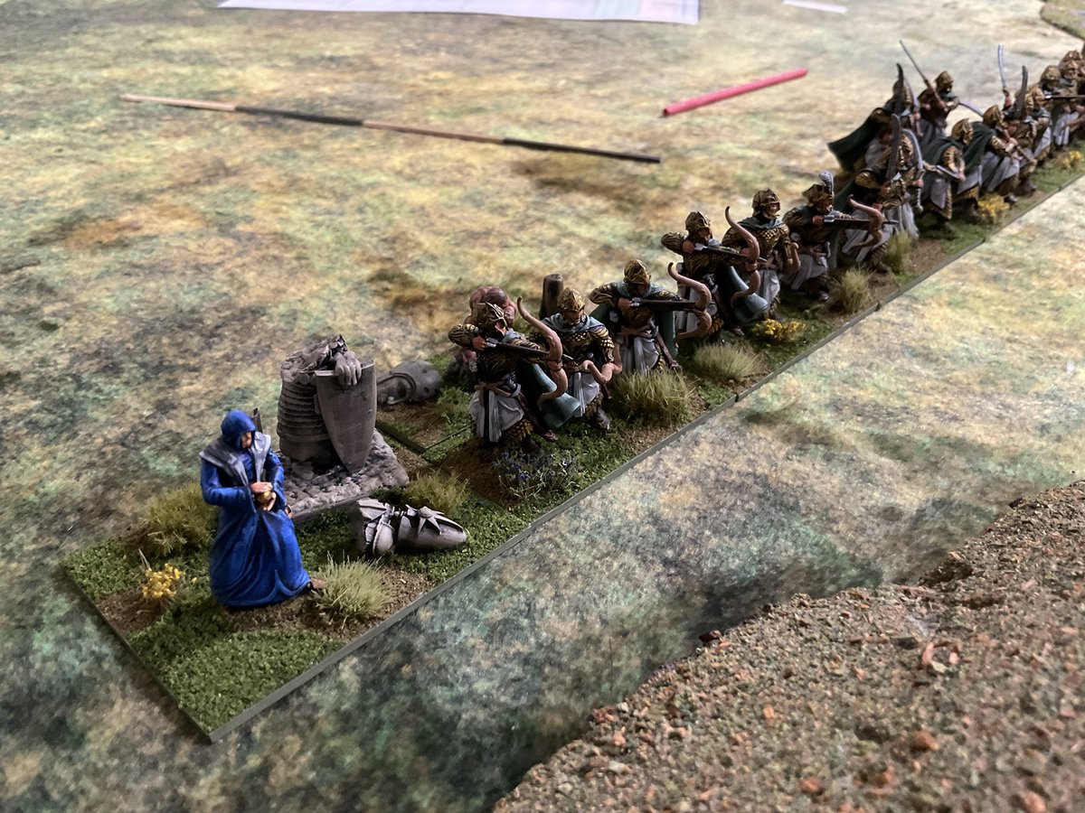 Oldwargamer's tweet image. 3D resin printed Forest animals assisting the Elves in today’s massive #LOTR #DBABigBattle game. #DBA