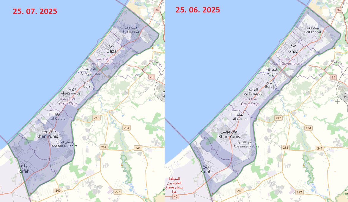 seba1337's tweet image. Tako se premika fronta v Gazi: mesec razlike.