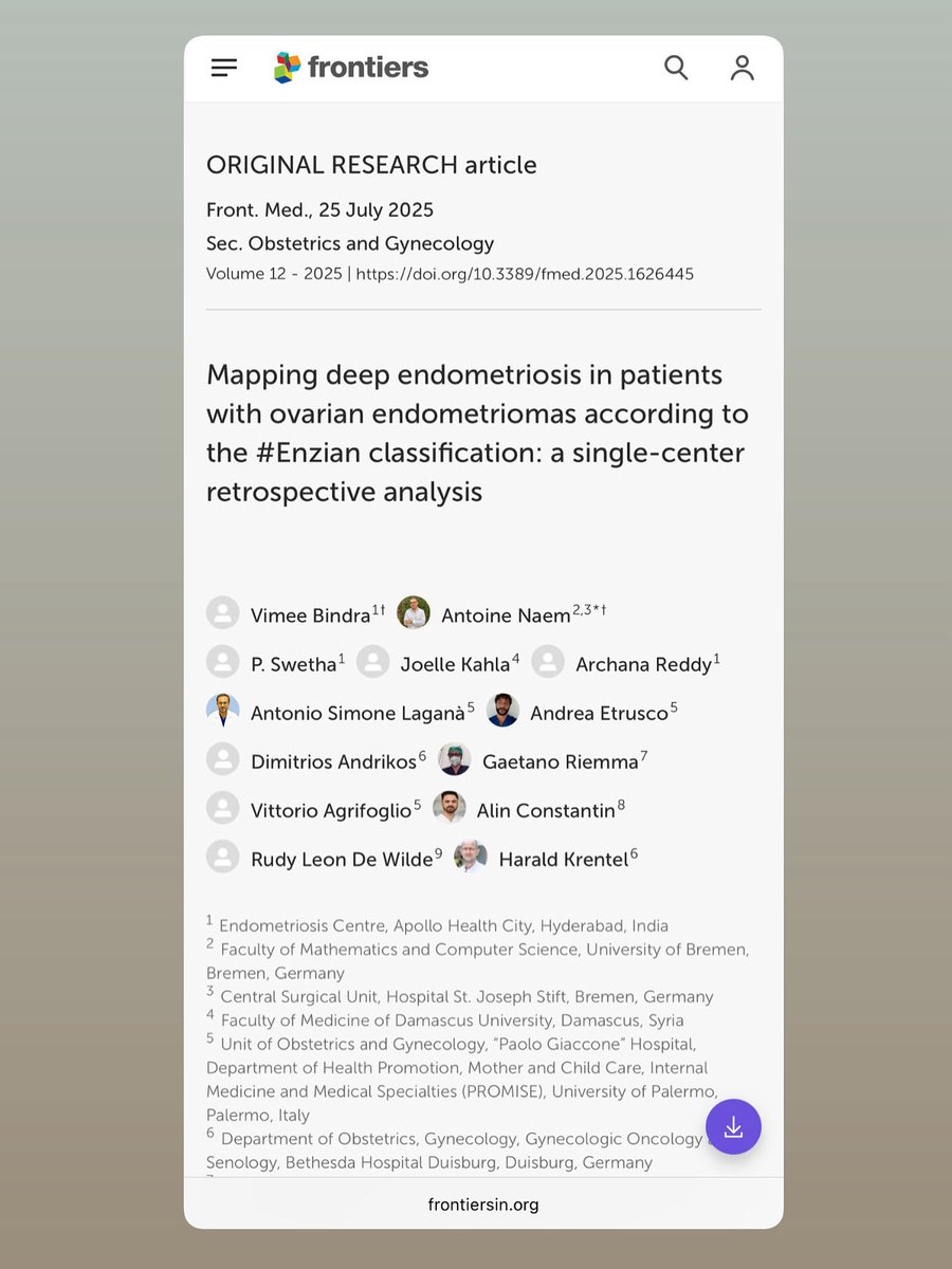 VimeeBindra's tweet image. 🚨 New publication out!
🔗 frontiersin.org/articles/10.33…

We’ve always said it — Endometriomas never occur alone.
Now we’ve backed it with data.
Thanks to our international collaborators for making this possible.
#Endometriosis #ExcisionSurgery #WomensHealth #Endometrioma