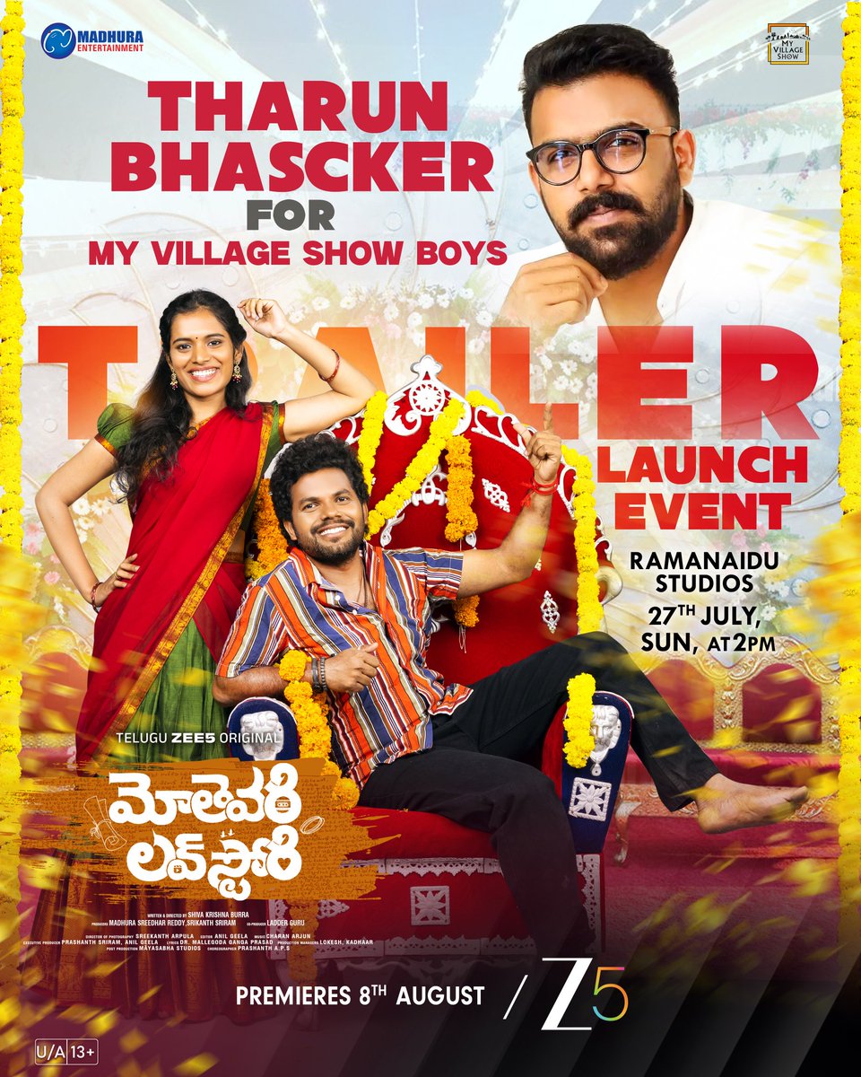 🎬 As Mothevari Love Story – Trailer Launch 💕
Join us for the grand trailer launch at the iconic Ramanaidu Studios this Sunday, July 27th at 2 PM!
✨ Special Guest: The one and only #TharunBhascker!
Love is about to take center stage. Don’t miss it!