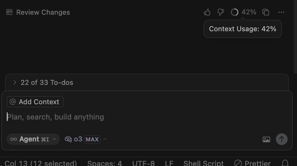 mathias_heide's tweet image. chef&apos;s kiss to whoever implemented the context usage UI in cursor. may you sleep tonight with a cold pillow on both sides