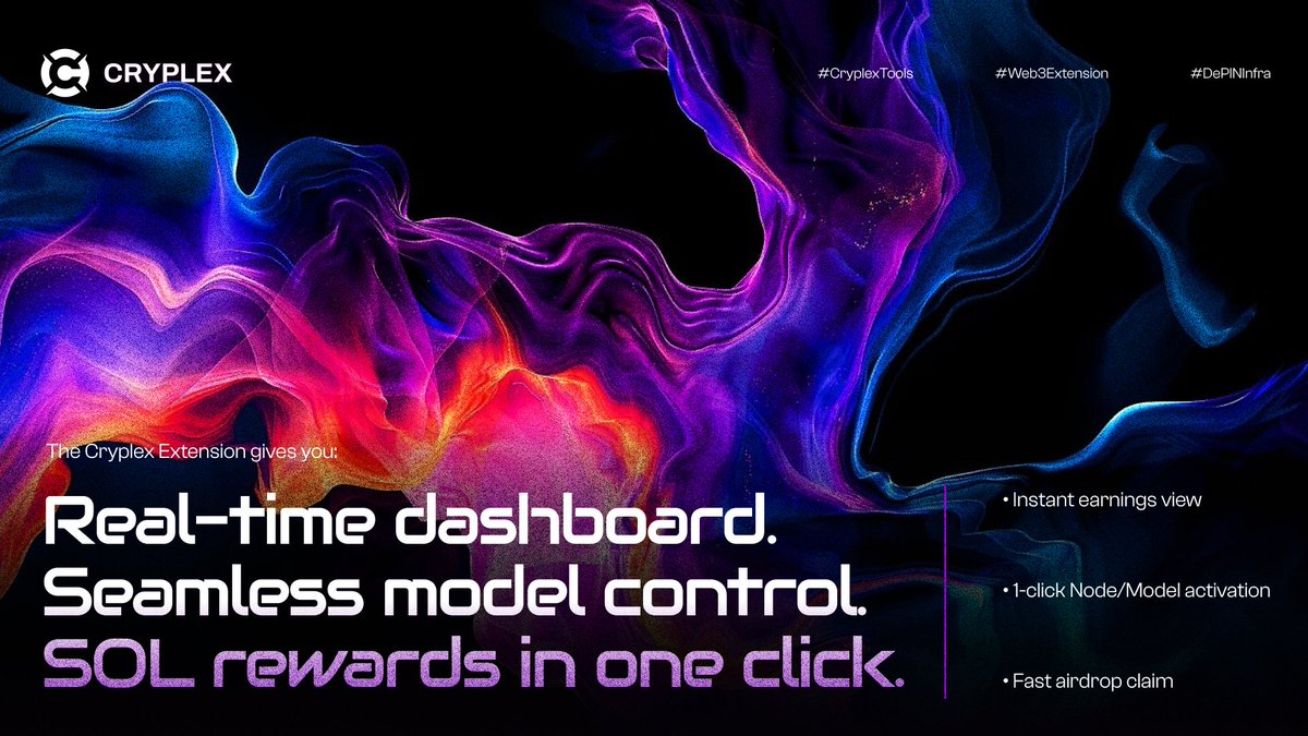 ⚡️ Real-time dashboard. Seamless model control. SOL rewards in one click.

📎 The Cryplex Extension gives you:
• Instant earnings view
• 1-click Node/Model activation
• Fast airdrop claim

🔗 Download now: tinyurl.com/cryplexextensi…
👉Check here: cryplex.ai