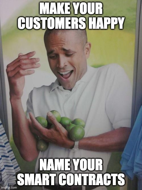 enscribe_'s tweet image. GM GM.
Name your smart contracts. Be a boon, not a burden for the customers of your app.