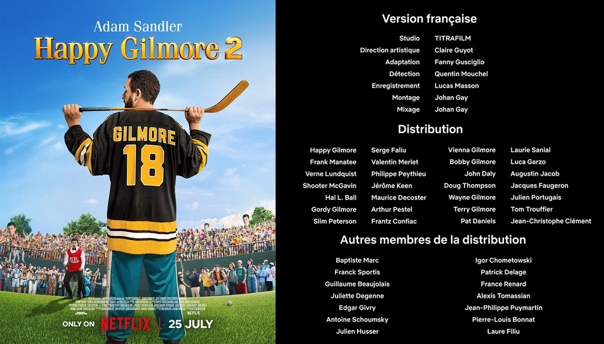 BastienDruker's tweet image. Carton de doublage du film "Happy Girlmore 2" sur Netflix dirigé par Claire Guyot et fait étonnant le film profite également d'un doublage québécois sur la plateforme !
Avec le retour de notre Serge Faliu sur Adam Sandler, @arthur_pestel @PortugaisJulien et @alexistomassian