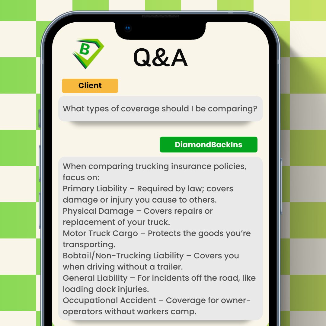 diamondbackins's tweet image. 📷 Truckers, don’t get played on insurance!
DiamondBack breaks it down so you get the right coverage, fast.
Read more: diamondbackins.com/what-every-tru…
Skip the guesswork. We got your back.
quote.diamondbackins.com
#TruckSmartNotHard #DiamondBackInsurance #TruckingLife #FleetProtection