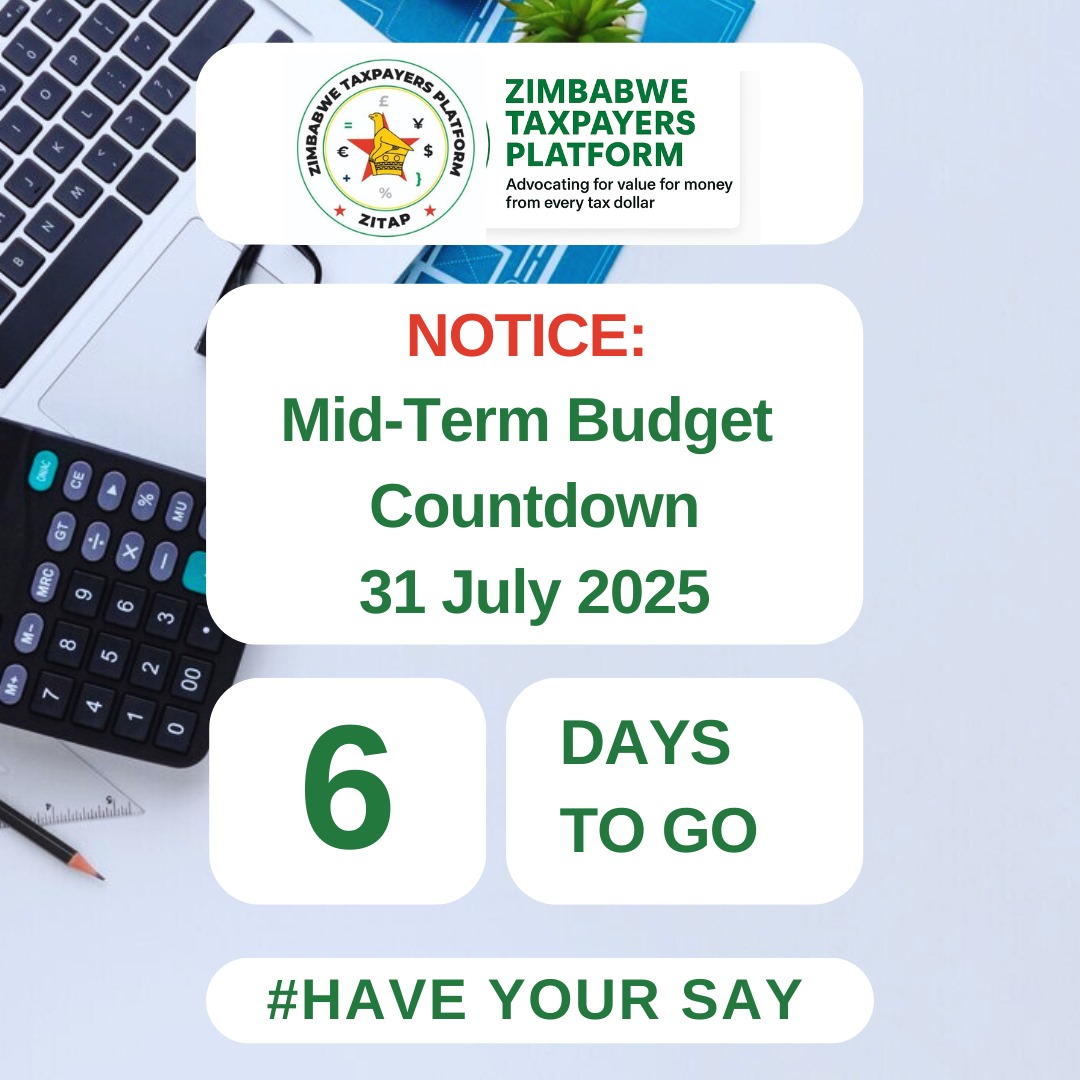 COUNTDOWN DAY 6: Mid-Term Budget 🇿🇼

On July 31, Prof. Mthuli Ncube presents the Mid-Term Budget.

Over the next 6 days, we flash back on taxes: what’s new, what’s changed &amp; what taxpayers want.
Join the convo! 🗣️

#ZimBudget #MidTermReview #ZimTaxes
