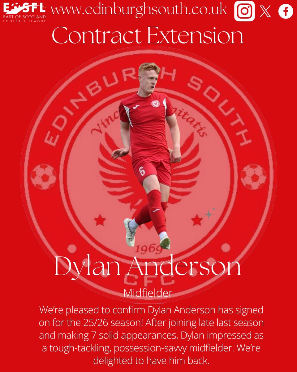 Contract Extension📝

We’re delighted to announce Dylan Anderson signs on for the 25/26 season!

The midfielder made 7 appearances when he joined towards the end of last season and has impressed in his pre-season performances.