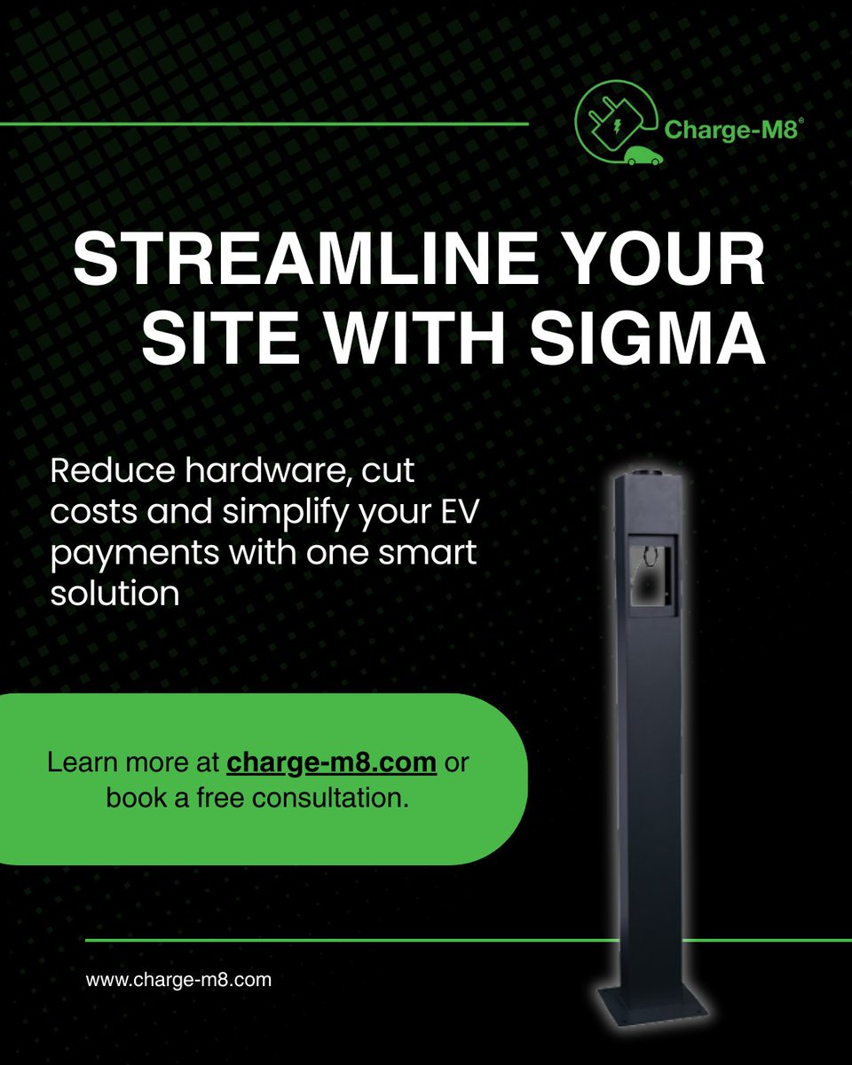 ChargeM8's tweet photo. Streamline your EV charging site with Sigma. 

Discover how Sigma can optimise your EV charging operations.

#evcharging #smarttech #chargingsolutions #evinfrastructure #sigmapayments https://t.co/dFQsR9AXR0