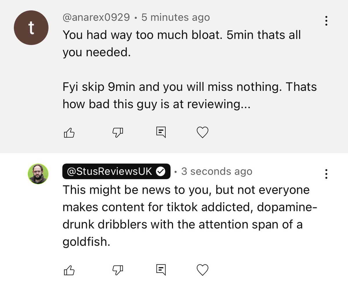 It’s treat day, where I respond to one absolute berk in my comments feed.