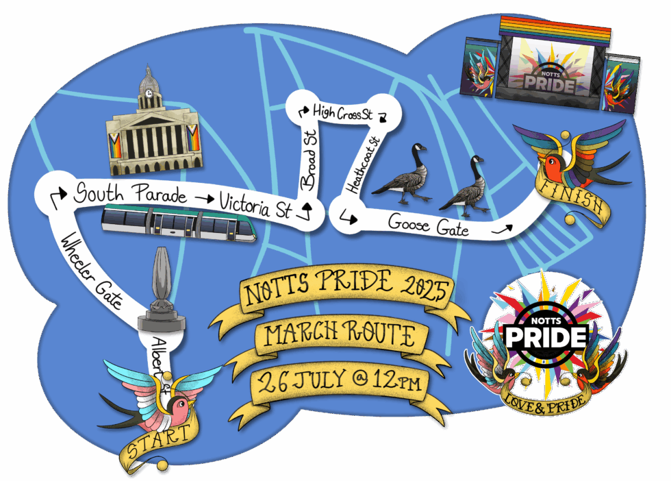 MyNottingham's tweet image. 🌈 Happy Notts Pride! 🌈

Today we celebrate love, equality, and the vibrant LGBTQIA+ community that makes Nottingham such a proud, inclusive city. 💖

The march starts 12pm from Listergate, finishing at Sneinton Market – route below.

#NottsPride #Pride2025 #LoveIsLove