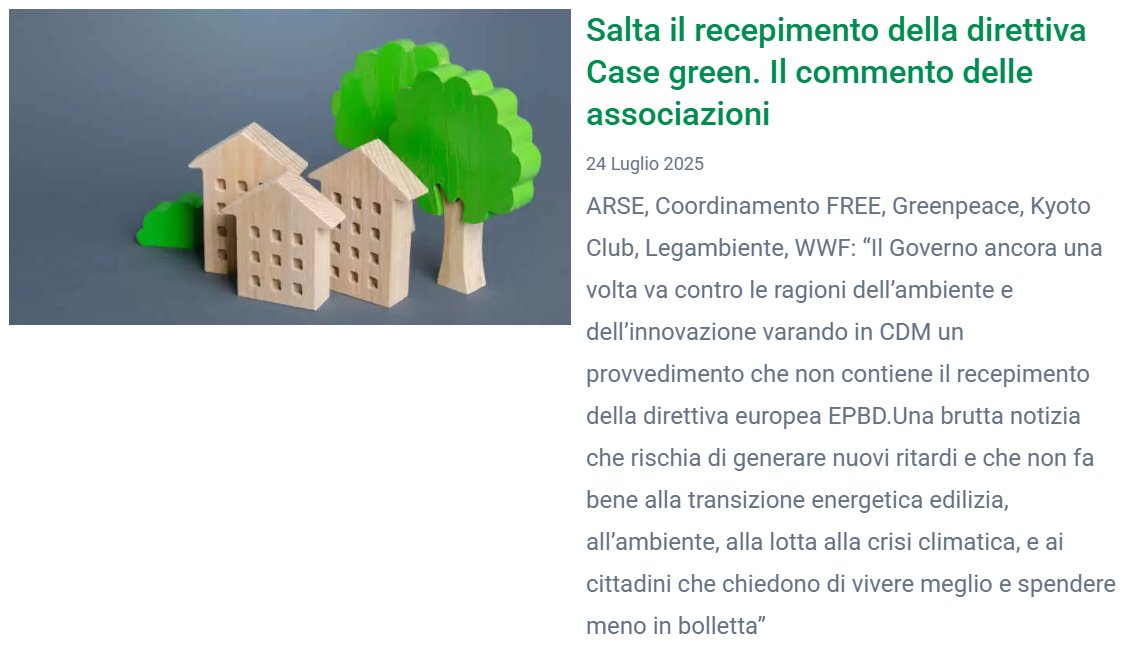 gspazianitesta's tweet photo. "Secondo alcune stime, in Italia si dovrà intervenire complessivamente su oltre 9,7 milioni di edifici", si legge in un comunicato che sollecita il recepimento - da parte del Governo italiano - della direttiva Ue #casegreen.
Chi firma l'appello? Associazioni ambientaliste e associazioni di imprese e professionisti che operano nel settore dell'energia.
Insomma, ci sono quelli che con quei lavori guadagnerebbero, mentre mancano quelli che sarebbero chiamati a pagarli.
Solita storia.
https://t.co/YMlInv2Xx9
