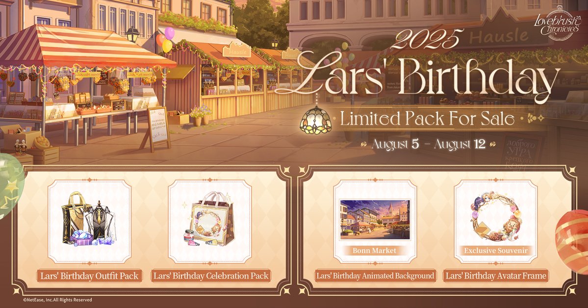 LBChronicles_EN's tweet image. 🎂 Lars&apos; Limited Birthday Packs Soon Available 🎂

From August 5 to August 12, the brand new Lars&apos; Birthday Packs will be available for a limited time in the [Shop], featuring the 2025 Lars&apos; Birthday Outfit, Birthday Celebration Avatar Frame, Dynamic Birthday Background, and…