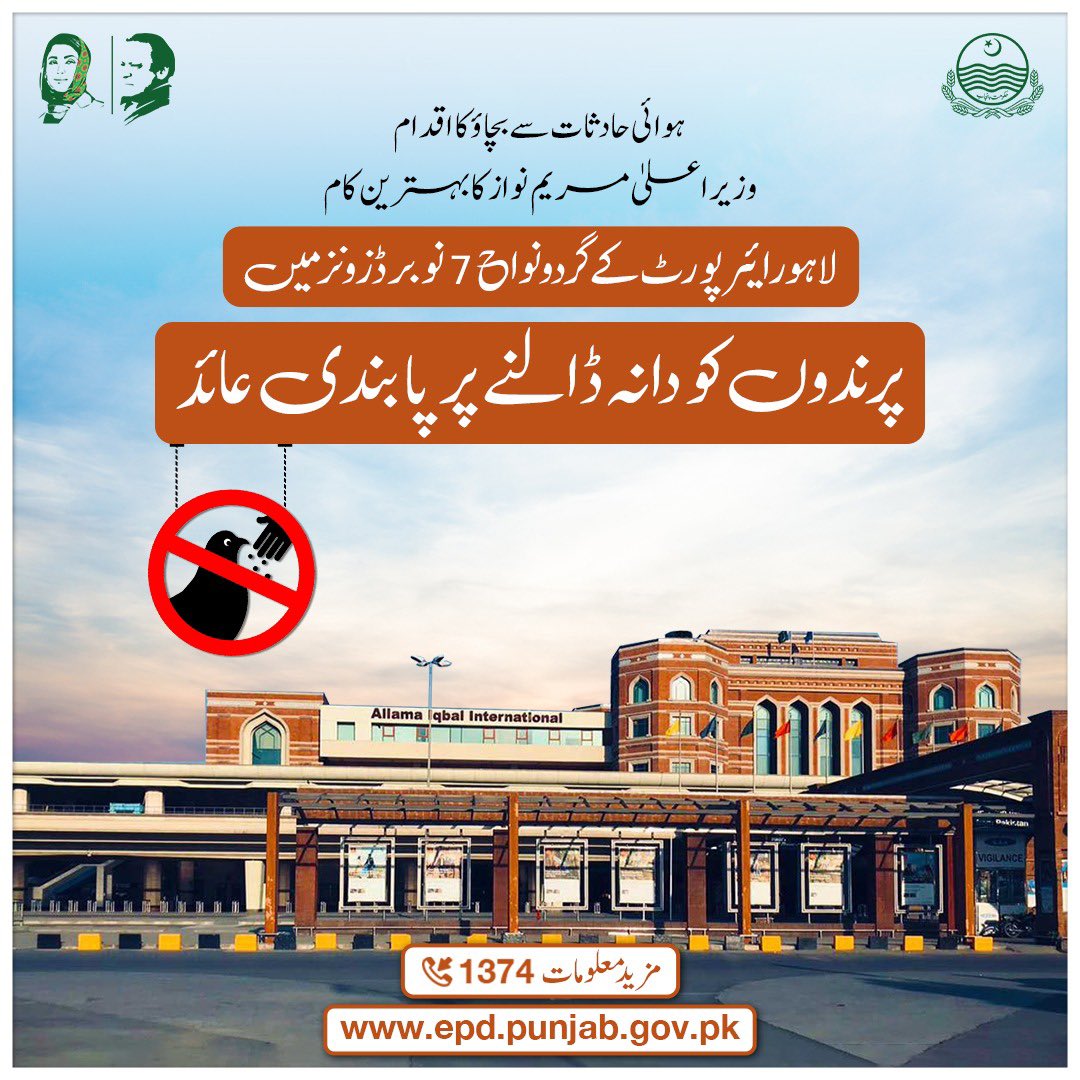 A commendable step by CM Maryam Nawaz to prevent air accidents

Feeding birds has been banned in 7 nearby no bird zones around Lahore Airport.