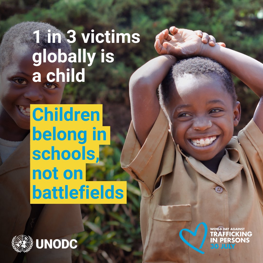 Children in armed conflict are abducted by armed groups, maimed, raped or even killed.

We must hold perpetrators accountable and ensure justice for every child.

#EndHumanTrafficking #UNVTF