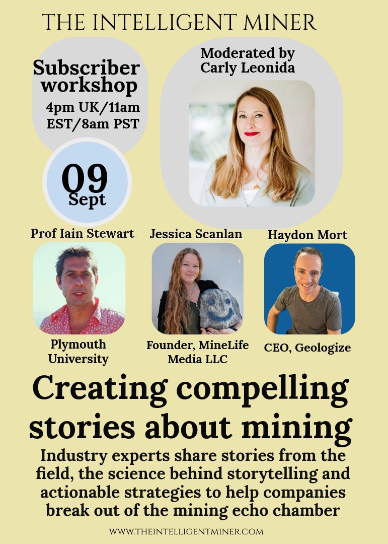 🔔  Be sure to subscribe so you don’t miss our exclusive subscriber only workshop, 'Creating Compelling Stories About Mining', happening on 9th September 🔔

Use the link below to join our community, we’d love to have you!

theintelligentminer.com/join-our-subsc…