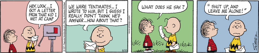 peanuts_no's tweet image. July 21, 1971 and August 23, 1971
He wrote a letter saying that , no one will be on his level