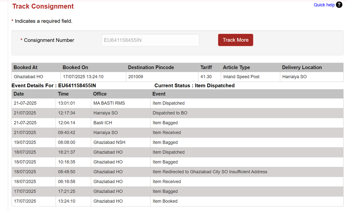 ImsuryaJ's tweet photo. @IndiaPostOffice 

CC @IndiaToday @FinMinIndia @HMOIndia @PMOIndia @jagograhakjago 
Why this consignment is still not delivered at given add.
What is meaning of speed post, I have submitted it on last thusrday at ghaziabad post office .
I need proper justification of this. https://t.co/ASFzv5sFYp