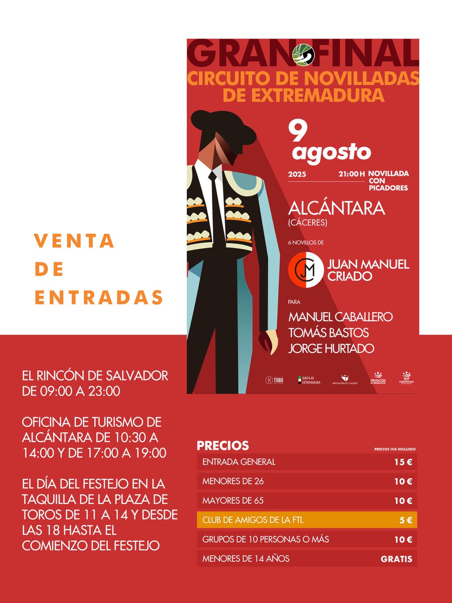 CircuitoExtr's tweet image. [🎟️ 𝗩𝗘𝗡𝗧𝗔 𝗗𝗘 𝗘𝗡𝗧𝗥𝗔𝗗𝗔𝗦] No te quedes con las ganas de ir

🏆 La Gran Final del Circuito de Extremadura te espera

💶 Por tan solo 5€ puedes acudir

💥¡Nos vemos en 𝗔𝗹𝗰𝗮́𝗻𝘁𝗮𝗿𝗮!