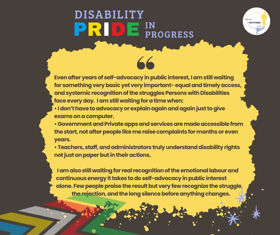 There’s a quiet strength in saying, “I belong here.”
Ashutosh Singhal, a disability rights advocate, shares what #DisabilityPride means to him. His words speak to the everyday exhaustion of self-advocacy, the patience it takes to explain again &amp; again &amp; the hope for #Inclusion .