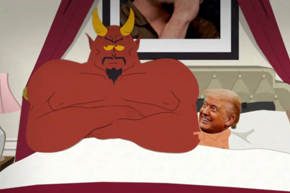 Cryptoburnings's tweet photo. #Spilers The way that #southpark Depicted #Donaldtrump @realDonaldTrump , with a tiny, almost microscopic micro penis was so insulting. How does you possible say that his dick so small that he has trouble finding it is insulting. And to have him in bed with Satan. #Terrible. #S27 https://t.co/PbY8VVaJVm