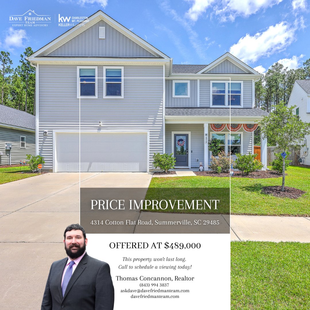RealEstateRants's tweet photo. Price Drop🏠🔥

📉 Price Drop + 4.99% Assumable Rate!

Don't miss this beautifully upgraded 4-bed, 2.5-bath home in the sought-after Watson Hill community!
https://t.co/t40jMn19L4

If you are interested in this property,
☎️: (843) 994 3837
✉️: askdave@davefriedmanteam.com https://t.co/xuPa7Xn1lf