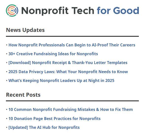 nonprofitorgs's tweet image. 📨 Sent every Monday morning, Nonprofit Tech for Good's newsletter features: buff.ly/Iiq3lYv
🎯 5 news updates about marketing & fundraising
📰 5 most recent posts on Nonprofit Tech for Good
💻 Upcoming webinar and event announcements