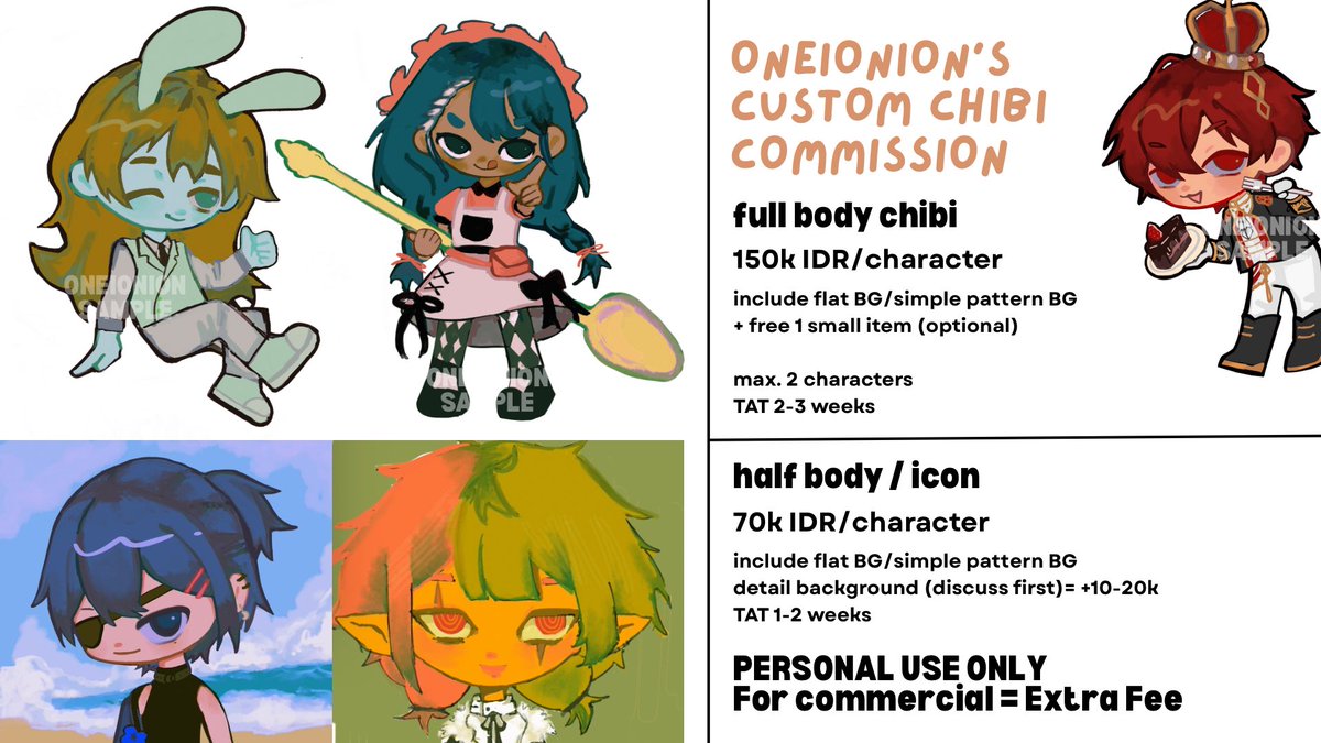 oneionion's tweet image. [URGENT] Chibi Commissions OPEN 

(ina only) i need as much as i can utk SKS kuliah

— custom half body/icon &amp;amp; full body
— ych plush (art only)
— 5 slots but waitlist available!! i need the $$ so if i havent reached the target i will still accept🥲

#artidn #zonakaryaid