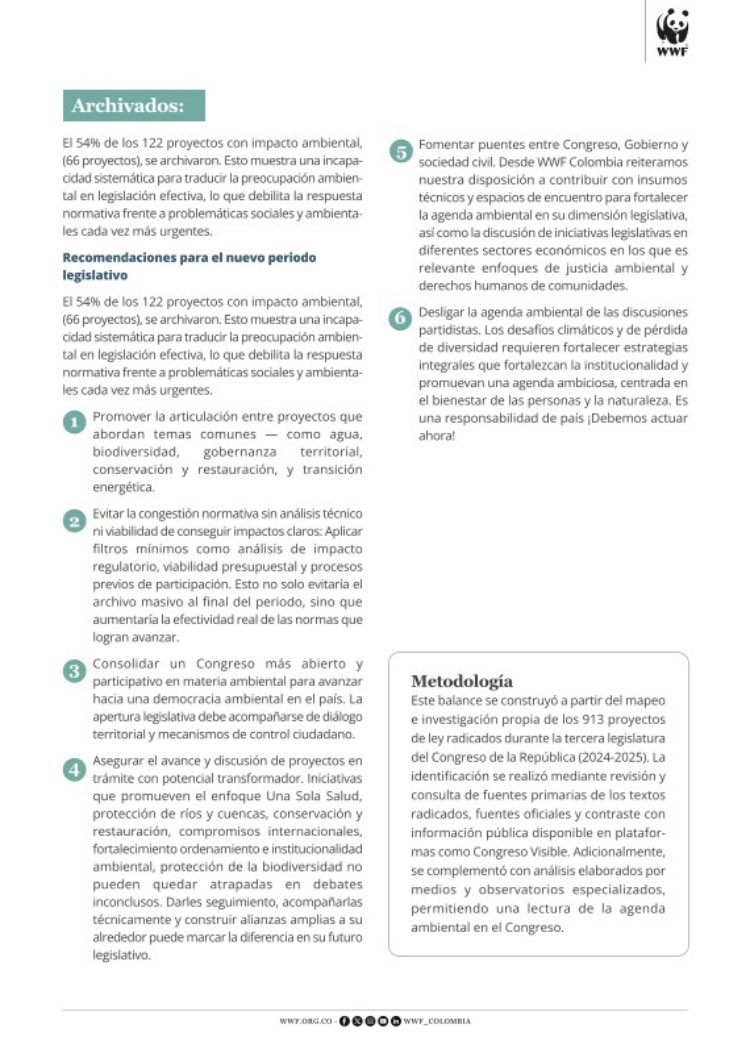 DIANNYMARCELA's tweet image. Tendría que ser innecesaria, pero cada vez más válida y requerida esta recomendación del informe de @WWFColombia “Desligar la agenda de las discusiones partidistas…” los temas ambientales no tienen color ni le pertenecen a un sector político. Debe ser una regla sin mezquindad.