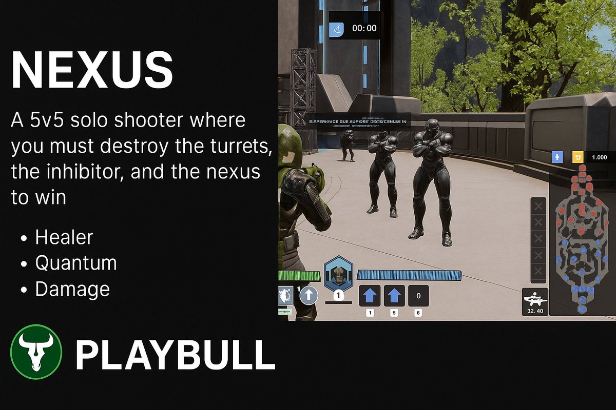 Jump into the action with Nexus Shooter on Playabull!
🎯 5v5 shooter – solo only!
Your mission:
Destroy the turrets
Take down the inhibitor
Crush the Nexus to win!

Pick your class wisely:
Healer |  Quantum |  Damage

Play to earn real money💰
Join us 👉 [discord.gg/d9PKatgH]