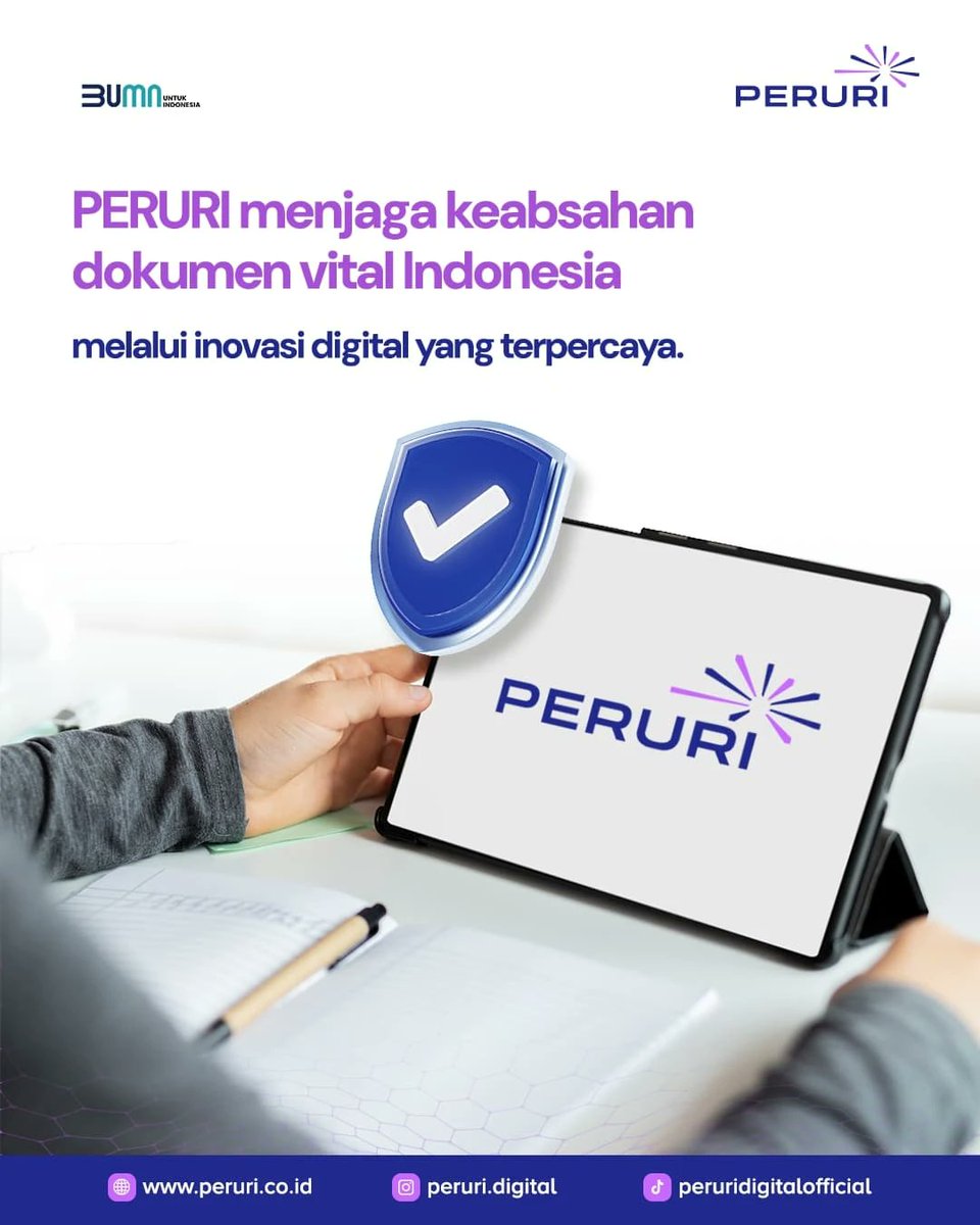 Di balik keaslian Paspor hingga Meterai Anda, PERURI berperan penting. 

Dengan pilar Teknologi Keamanan Digital, kami menjaga setiap dokumen vital negara dari pemalsuan.

#PERURI #DigitalSecurity #DigitalTransformation #KeamananDokumenNegara #DigitalisasiBersamaPERURI
