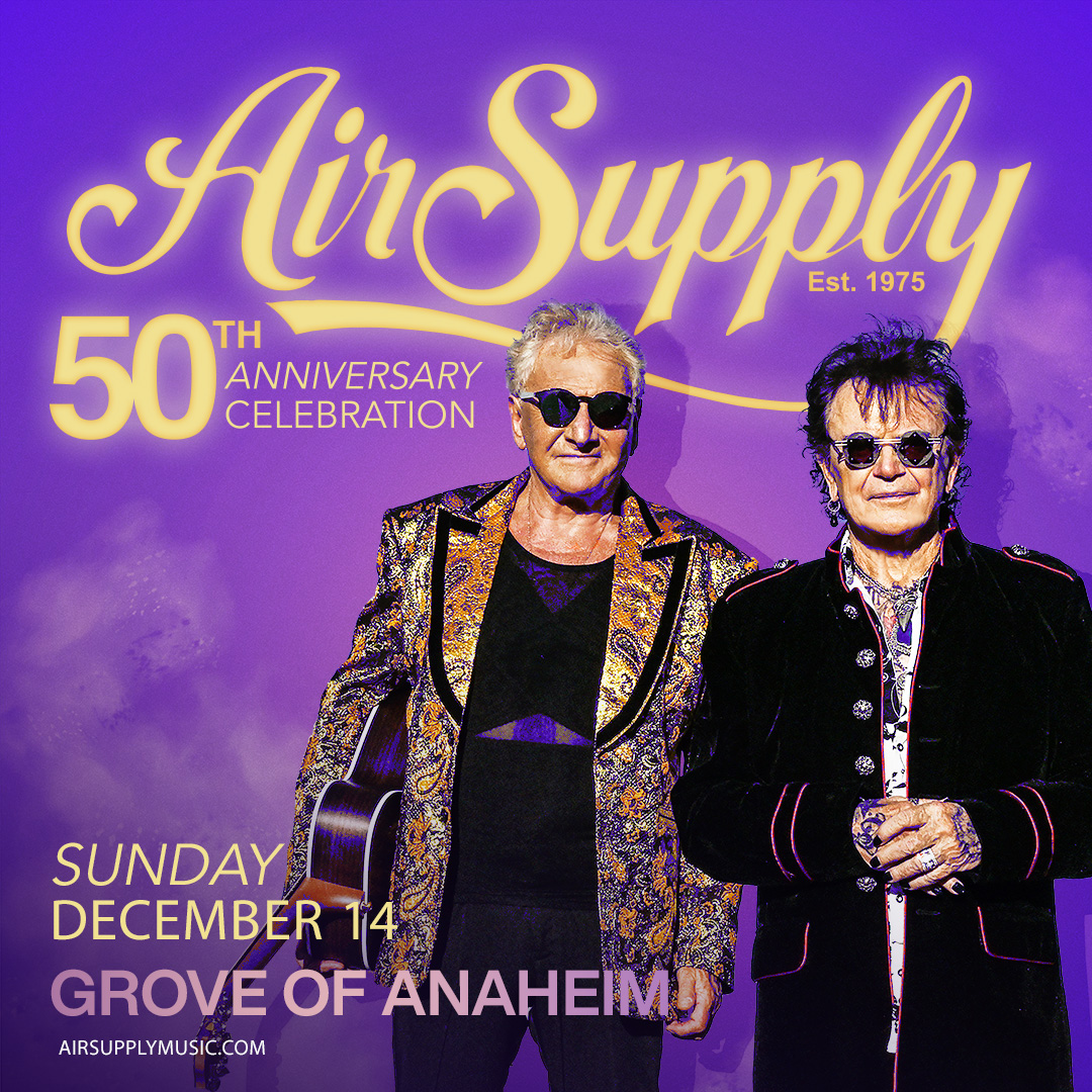 NederlanderLive's tweet image. Time to celebrate the 50th Anniversary of the iconic @AirSupplyMusic  💓 Love will be in the air all night at the @groveofanaheim  on December 14th!

Tickets are on sale now: ticketmaster.com/event/090062F0…