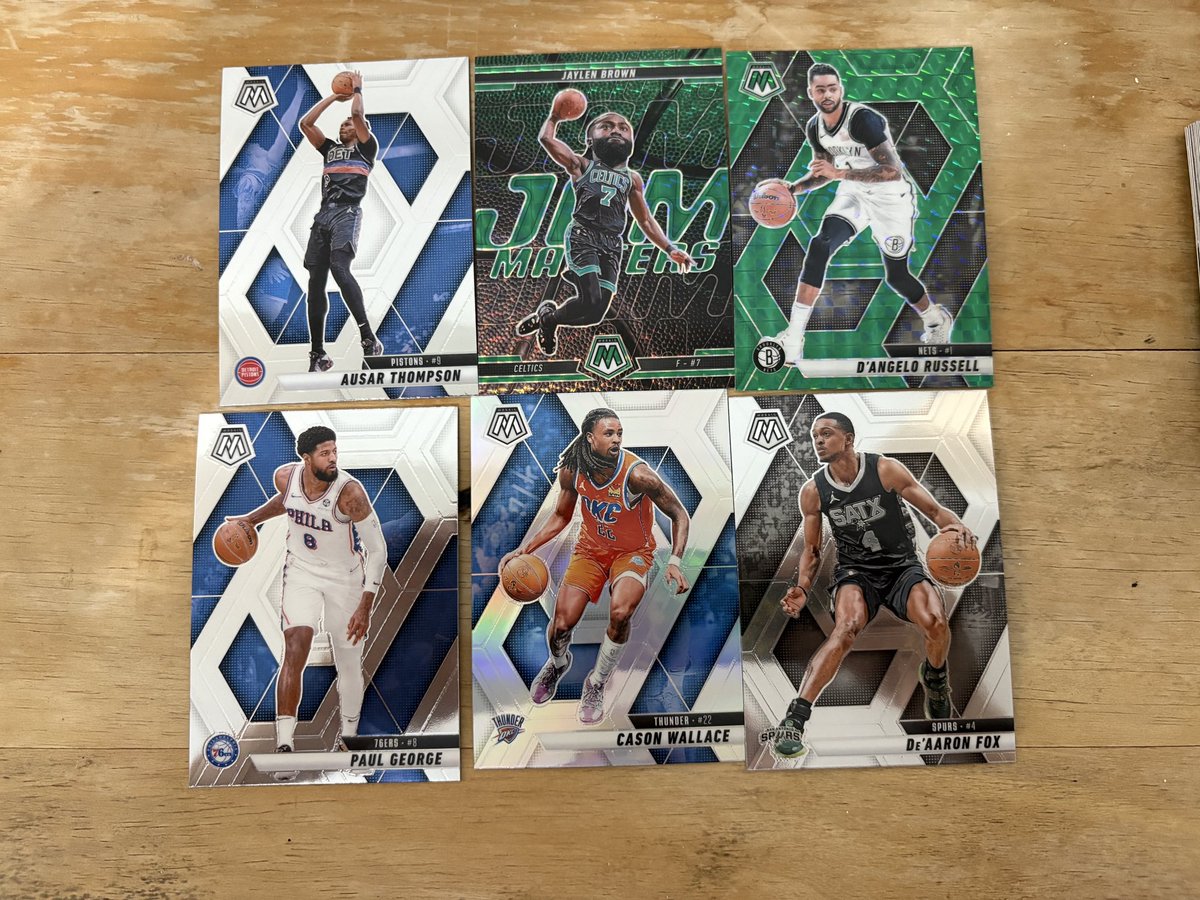 JFVV0912's tweet image. Today I got a blaster of Mosaic. Here are the pulls.
Pic 1 Rookies
Pic 2 Peyton 34/299, Wemby and Bulls (pc)
Pic 3 other pulls
#TBBCrew #nba #TradingCards