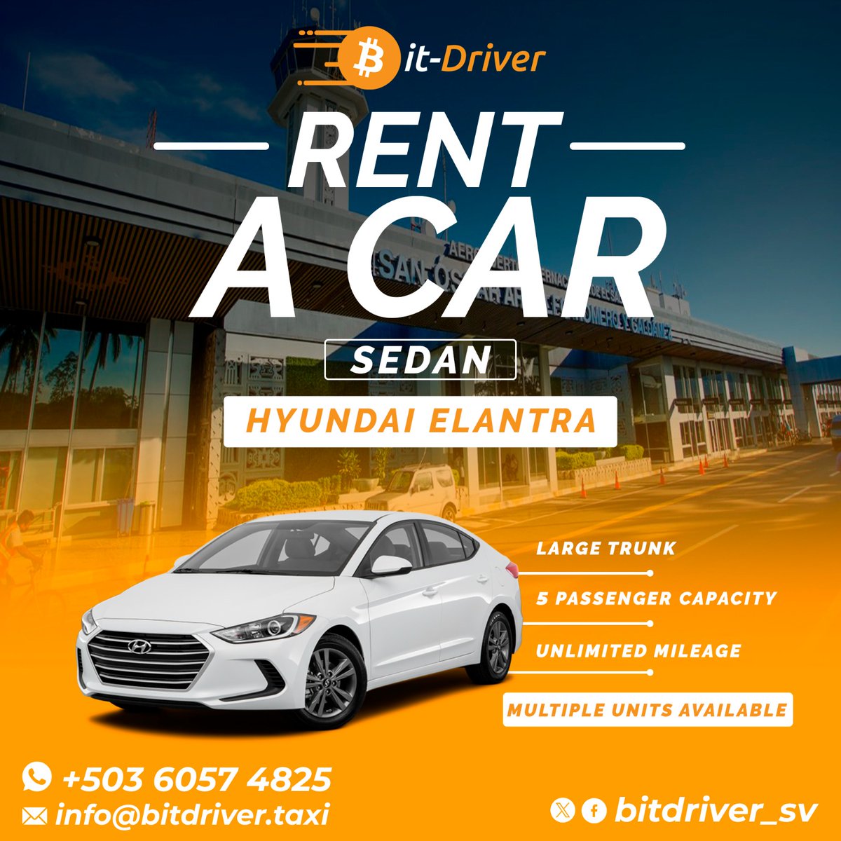 bitdriver_sv's tweet image. In El Salvador 🇸🇻 we're the friend who's waiting to welcome you 🫂🧡
Remember, you can rent your car with us 🚗💨
Book here:
(+503) 6057-4825
info@bitdriver.taxi
bitdriver.taxi
