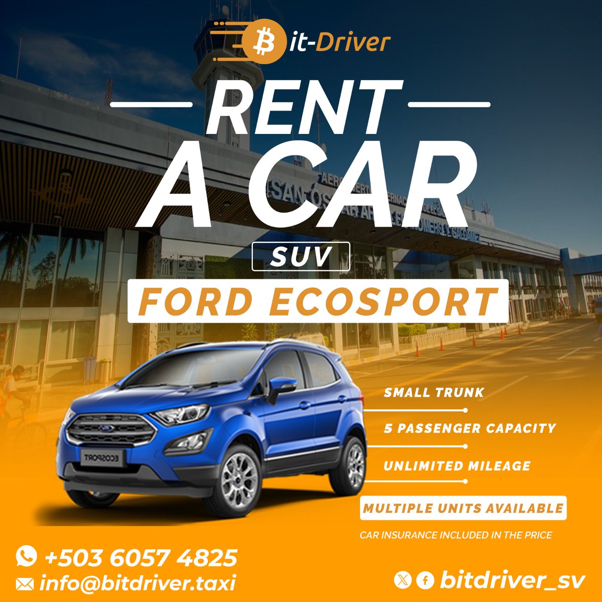 bitdriver_sv's tweet image. In El Salvador 🇸🇻 we're the friend who's waiting to welcome you 🫂🧡
Remember, you can rent your car with us 🚗💨
Book here:
(+503) 6057-4825
info@bitdriver.taxi
bitdriver.taxi
