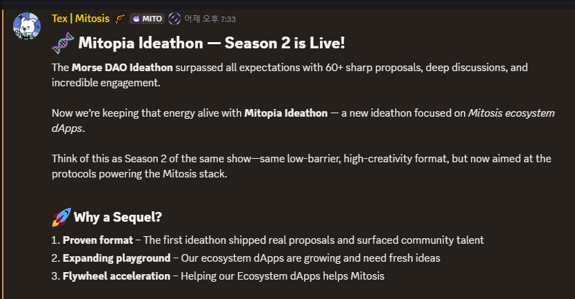 doosingod's tweet image. 🧬 Mitopia Ideathon S2 is live!
Build for the @MitosisOrg ecosystem dApps like Chromo, Clober, Mikado, Telo, and more.
💡 Submit your idea (solo or team of 3 max)
🏆 Up to 2 Morse in prizes
📅 Submissions open now — Voting soon
🎯 Focus on UX, growth, infra, monetization,…