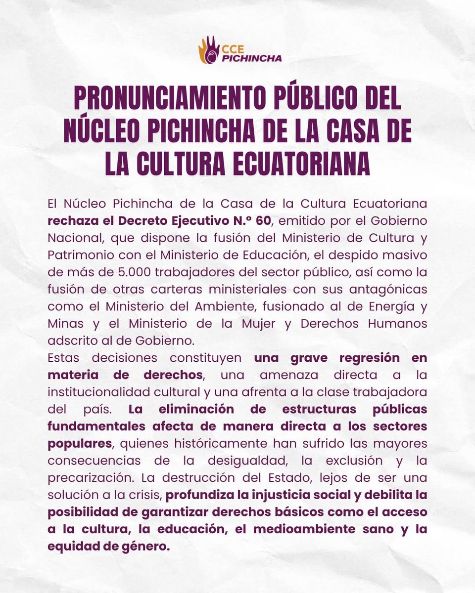 RedKapari's tweet image. #Atención
#Paquetazo en #Ecuador
Hoy mediante decreto ejecutivo N 60, el gobierno de derecha de Daniel Noboa arremete contra el sector público mediante las unificación de Ministerios.
Carolina Jaramillo, vocera del gobierno anunció la fusión de ministerios, pasando de 20 a 14.…