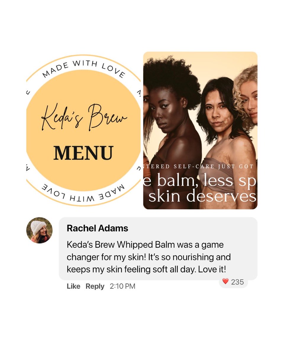 KedasBrew's tweet image. This is why I make Keda’s Brew!  I wanted for people to have the most nourishing moisturizer for the skin that doesn’t go away right after it’s applied.  Get yours today at KedasBrew.com!! 💜💫