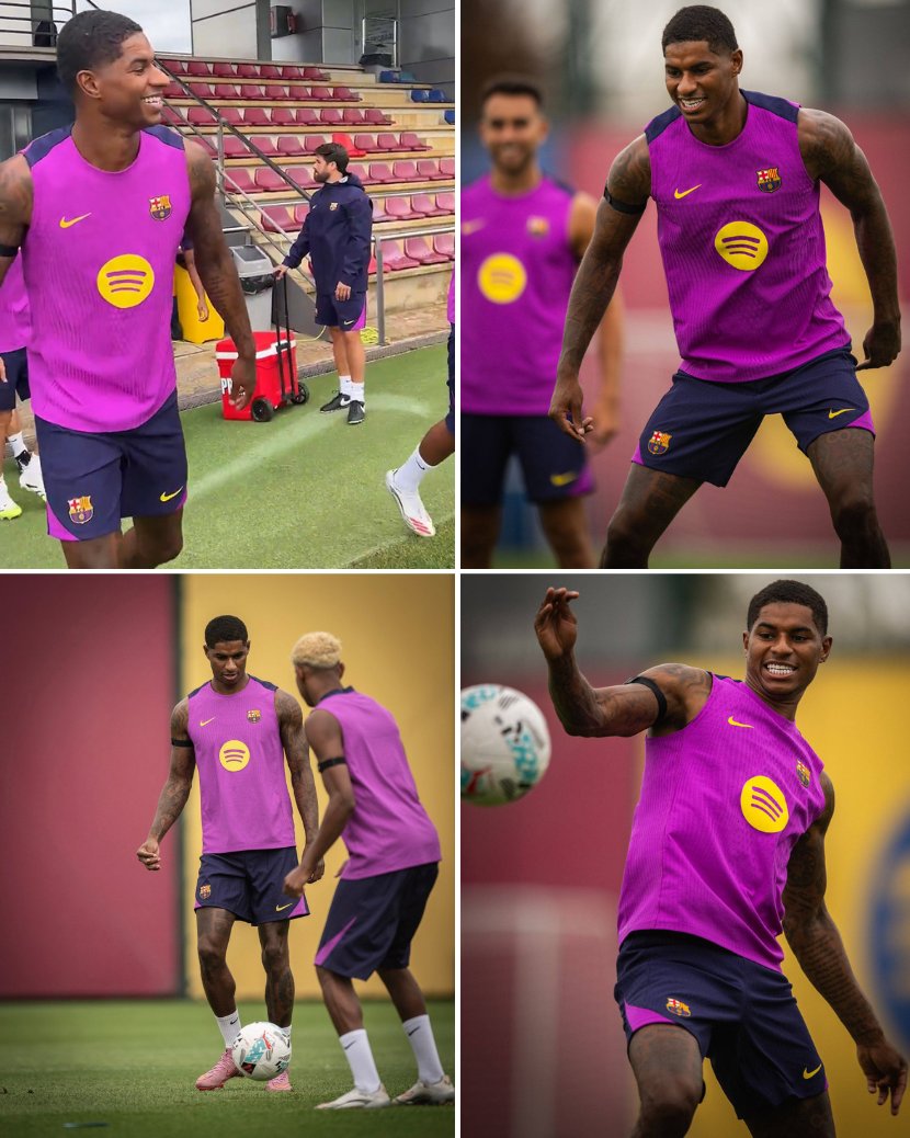 Olasport_'s tweet image. Marcus Rashford, smiling, in his first ever training session with Barça. 😁