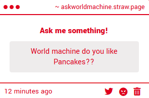 daworldmachine's tweet image. Well to answer your question I'm incapable of eating any physical food so I've never tasted or had pancakes before.