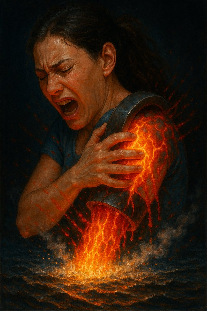 JaredPowell12's tweet image. Frozen shoulder ain&apos;t no joke; “You see the Western movies [where] they forge the steel and … plunge it into the cold water … that’s what it feels like, hot, molten lava encapsulated by metal, dragging your shoulder down”. Lyne et al. 2022